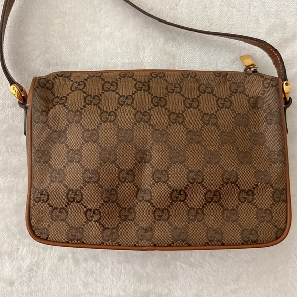 SOLD Vintage Authentic Gucci GG Monogram Tan Brown Crossbody Purse Handbag - Picture 2 of 16